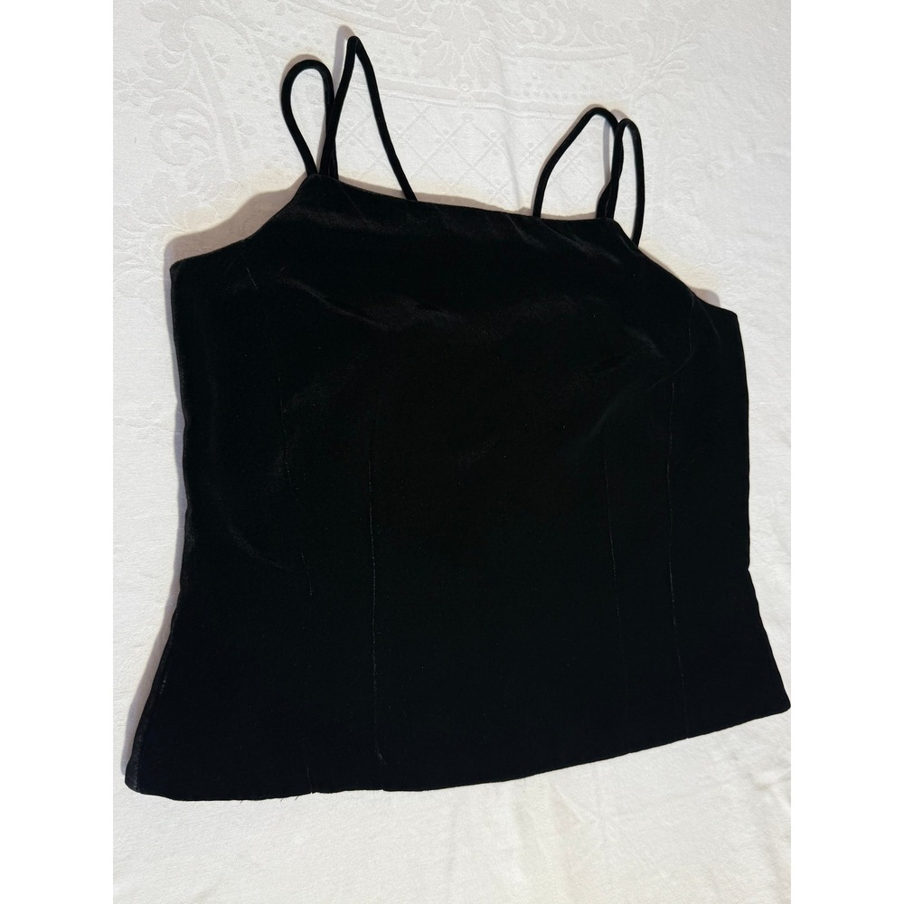 Glam Ann Taylor Black Silk Blend Velvet Cami Top Double Strap Side Zip Size 8
